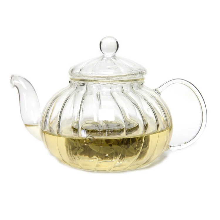 Glass Teapot With Tea Infuser, Pumpkin Shaped Pot, Heat Resistant