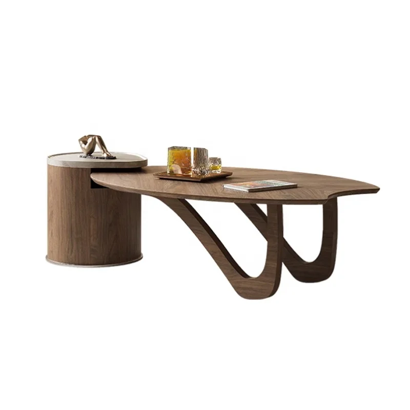 Coffee Table Personality Creative  Light Luxury High Sense Small Apartment Living Room Home Walnut Veneer Shaped Coffee Table