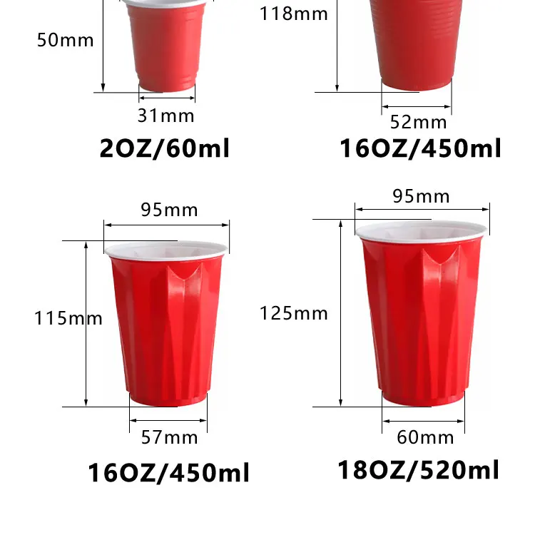 PS/PP Cups Cold Drinks Cola Game Party Custom Disposable 16/18 Oz Plastic Beer Pong Cup