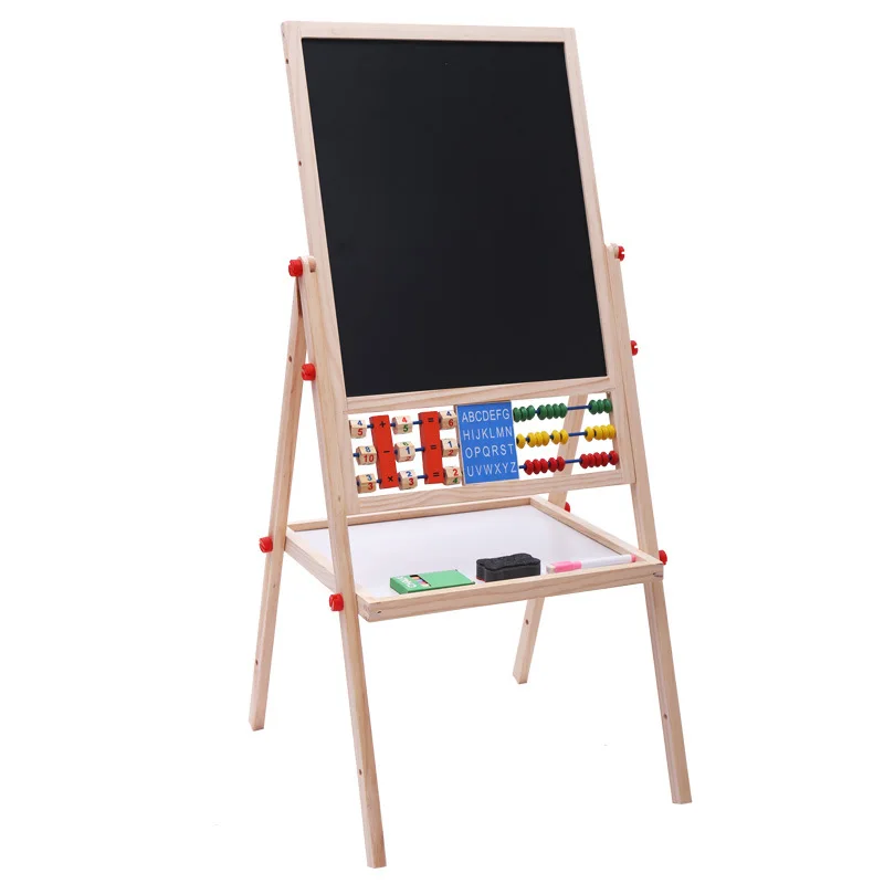 360 Degree Display Double Side Painted Magnetic Drawing Flip Chart Easel in Wooden Frame and Stand for Kids