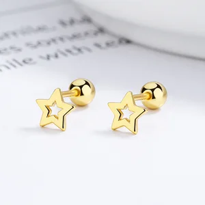 MW Original Simple Hollow Star 18K Gold Plated Stainless Steel Stud Earrings for Women Trendy Style for Gifts