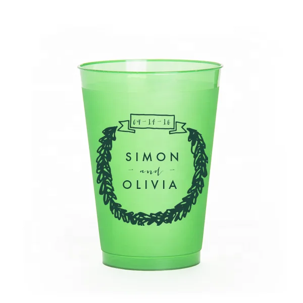 Capacity 9 OZ.10 OZ, 12 OZ. 16 OZ.20 OZ. 22 oz .Plastic Stadium Cups  Reusable Plastic Personalized. Frost Flex Cup