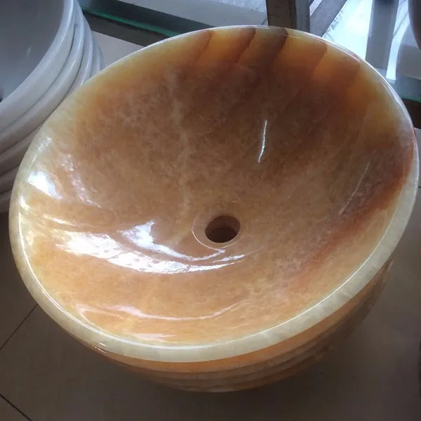 Factory Direct Round Marble Stone Yellow Onyx Wash Basin Custom Basin for Bathroom Vanity Top