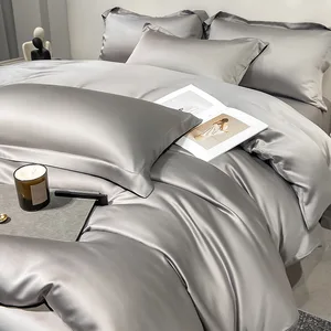 Ultra Smooth Luxury Custom 100% Lyocell Tencel Bed Sheet Solid Color Silk Bedding Set Plain Duvet Cover With Pillowcase