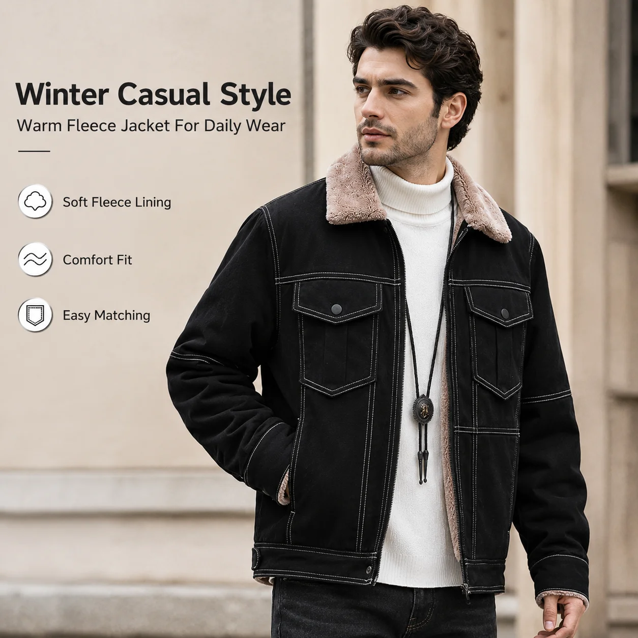 Thickened Fleece Denim Jacket for Men Youth Casual Fashion Coat Warm Trendy Cotton