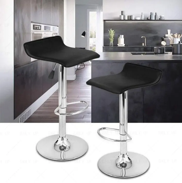 Adjustable Padded Bar Chair Stool With Footrest Fixed Low Back Kitchen Dining Chair Counter Chair With Upholstered PU Cushion