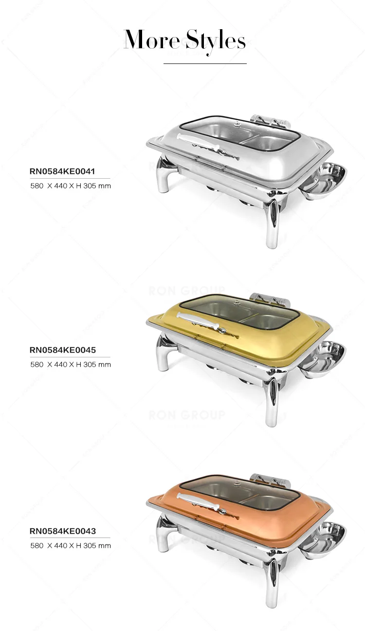 Hotel Restaurant Server Stainless Steel Square Rose Gold Luxury Food Warmer Hydraulic Chafing Dish Buffet Set