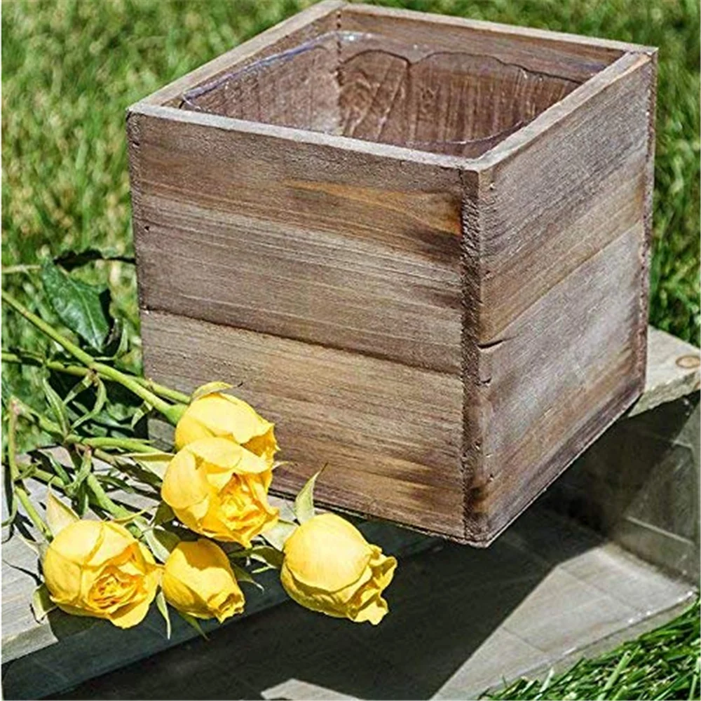 plantador de madera caja 5 pulgadas cuadrado rústico granero plástico liner  jardín centro pantalla boda flores titular