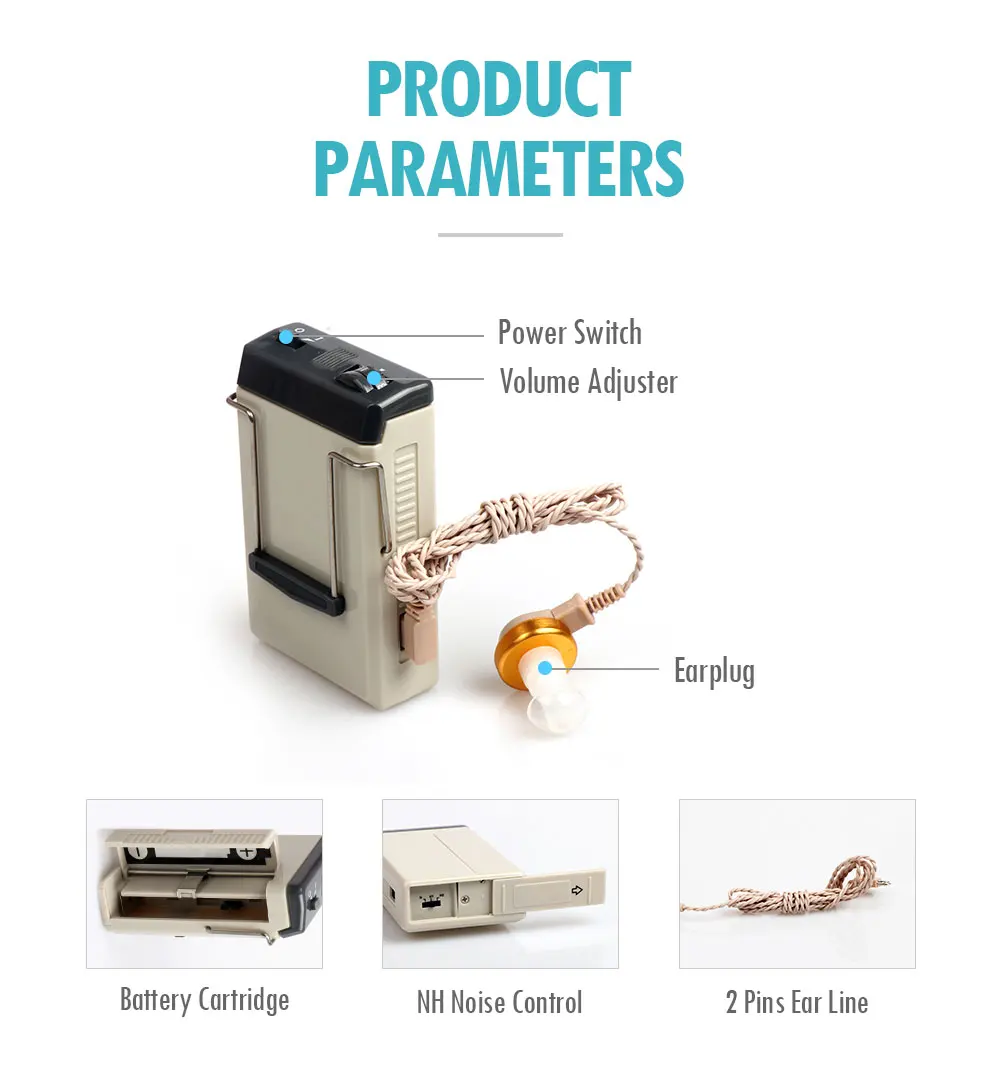 High power hearing amplifier with AA battery details