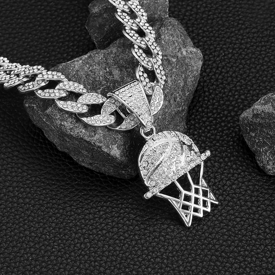 Hip Hop Men's Basketball Pendant Necklace Full Diamonds Miami Cuban Link  Chain - Main Image
