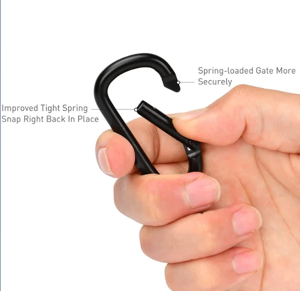 2.3inch Small Hook Full Black Keychain Multi-use Aluminium D Ring Mini Clip Karabiner Custom Carabiner Metal Snap Hook Keychain