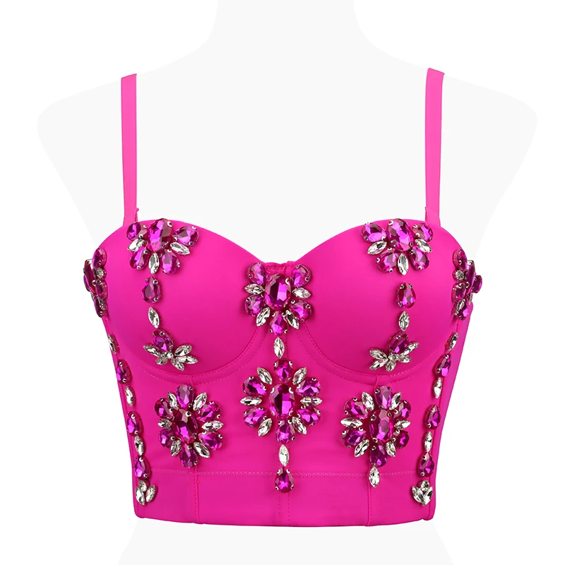 Ready to Ship Short Style Corset Jewellery Decor Big Boob Tube Top Body Shaper Bustier Top Night Club Wear