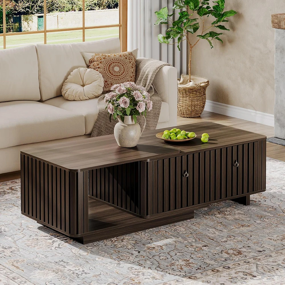 43\"-65\" Extendable Rectangle Coffee Table with 2 Drawers and Shelves Living Room Furniture Set with Storage Cocktail Table supplier