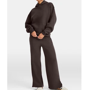 Oversized Solid Color Two Pieces Custom Fashion Hoodies and Sport Pant Activewear Workout Gym Fitness Clothing Women Tracksuit