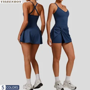 YISHENHON Kink  Custom Womens Fitness High Waist Sleeveless Cross Back Sexy Lightweight Running Workout Women Tennis Skirts