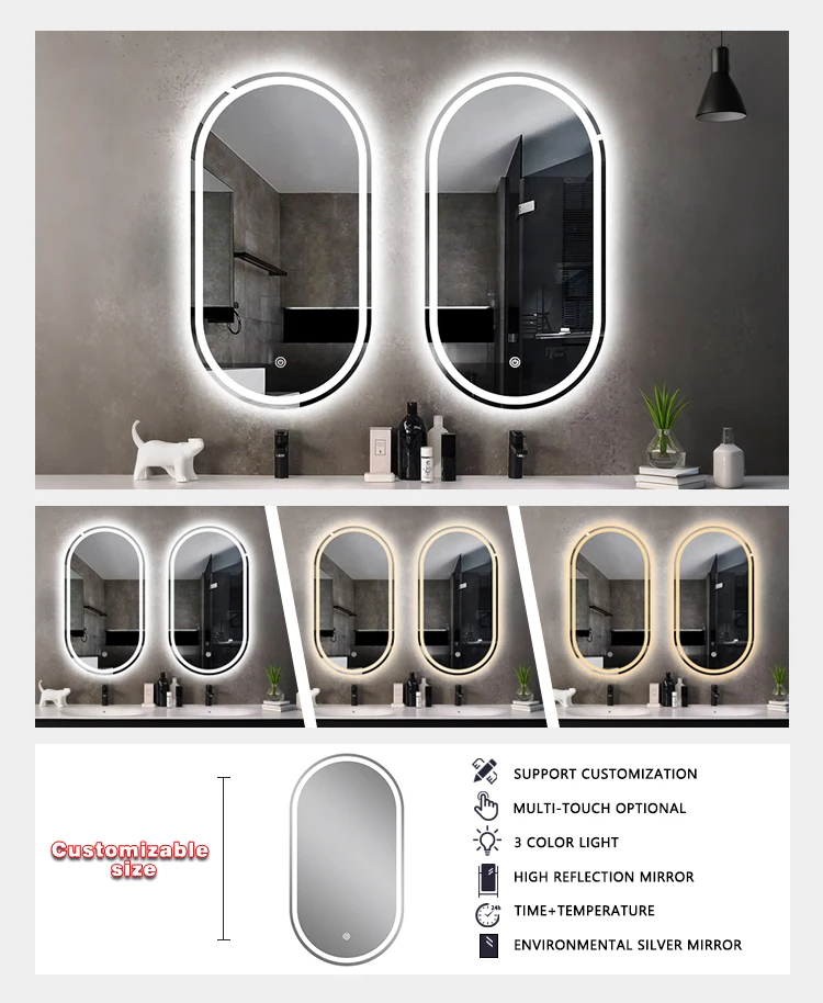 product wholesale waterproof anti fog led mirror touch frameless runway smart mirror light led bathroom mirror with led light755-4