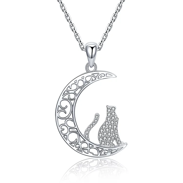 cat crescent moon necklace