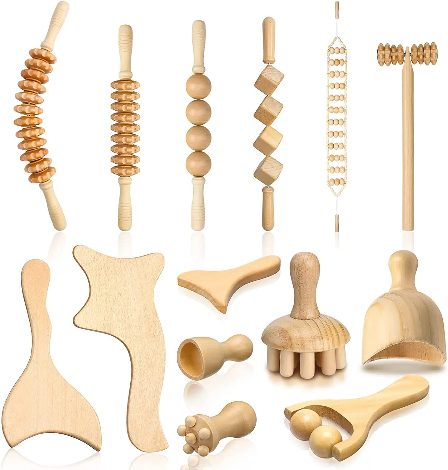 Wholesale Hot Sale Wood Therapy Massage Tools Body Guasha Set Handheld Wooden Massage Roller Wood Therapy Massage Set