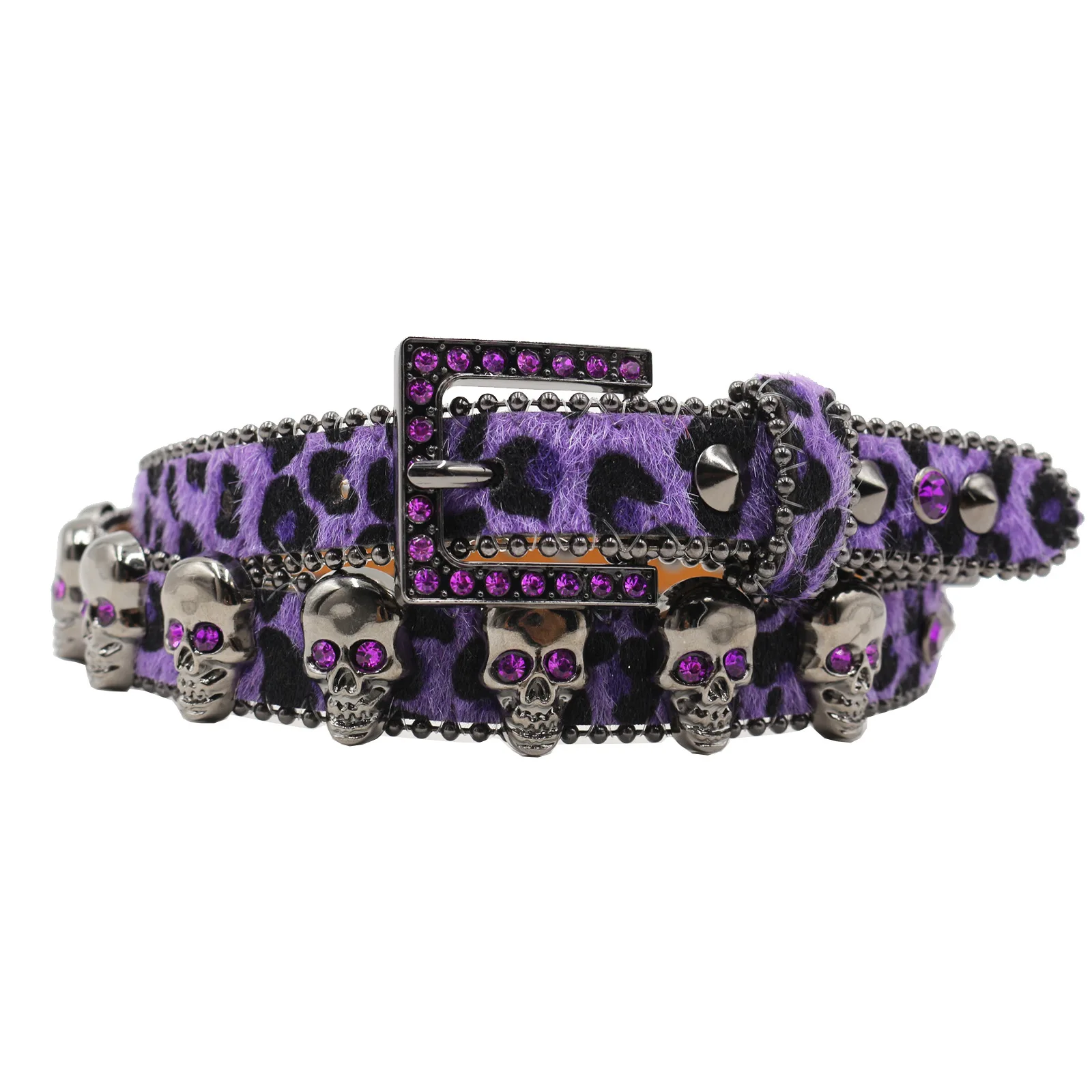 Rhinestone Skull Leopard Belt Punk Studded Western Cowgirl EVERBLTING Rhinestone Skull Belt for Men Women Studded Belts  main image 2