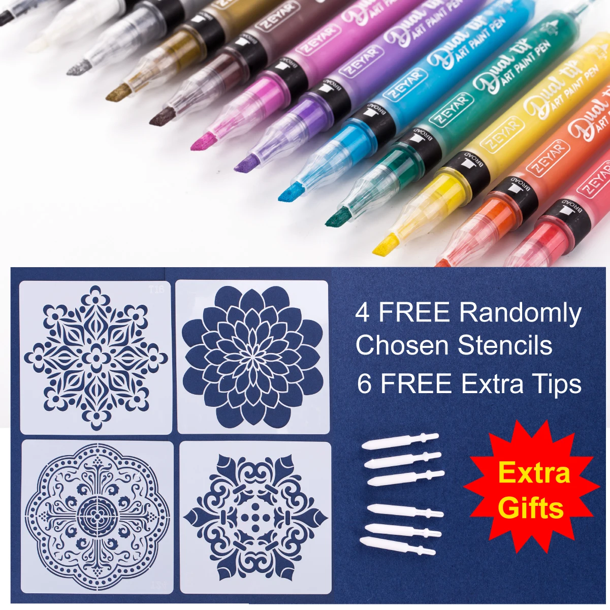 ZEYAR Dual Tip Acrylic Paint Pens 24 Colors Waterproof Ink