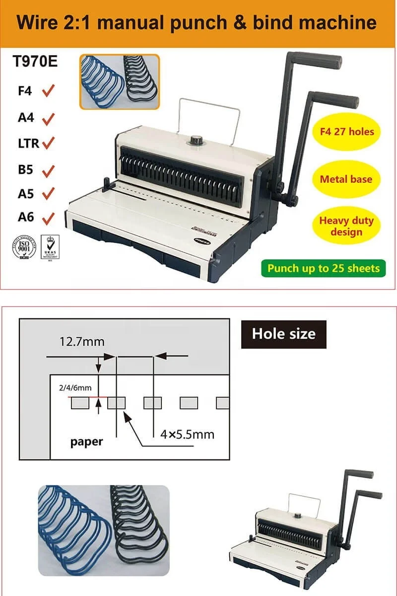 T970E Perfect Double Loop Wire Calendar Wire Spiral Book Binding Machine With Pin Binding Machine