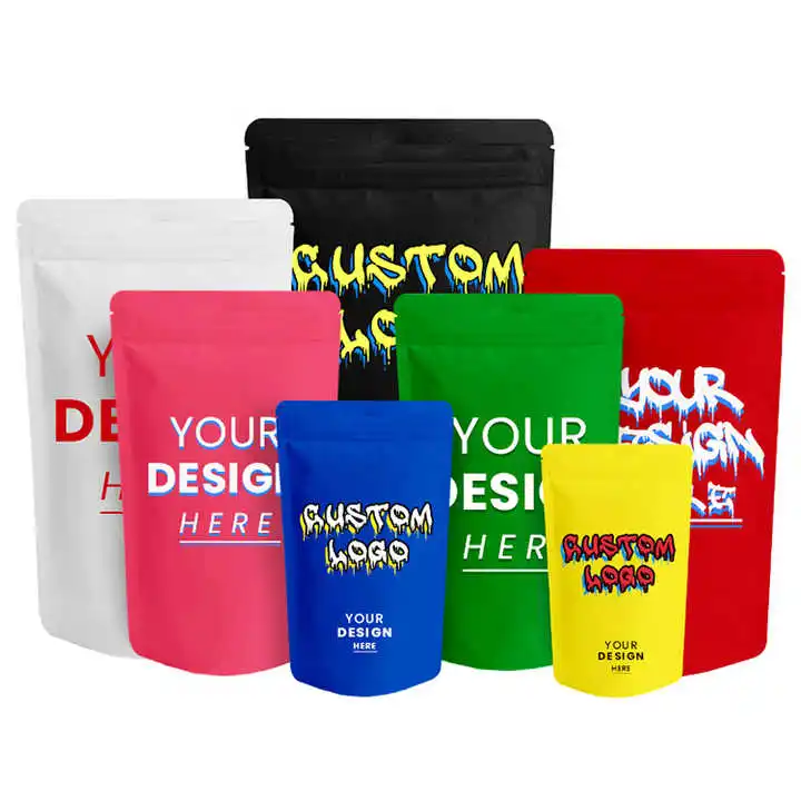 Digital Design Logo Printed Custom Mylar Plastic 3.5g 7g 14g 28g Stand-up Baggies Zip Lock Food Mylar Pouch Bag