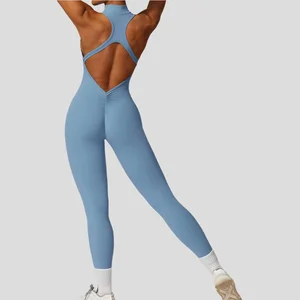 Hollow Back Stand Collar Half Zipper Sleeveless Sports Jumpsuit Outdoor Fitness Training Yoga Bodysuit