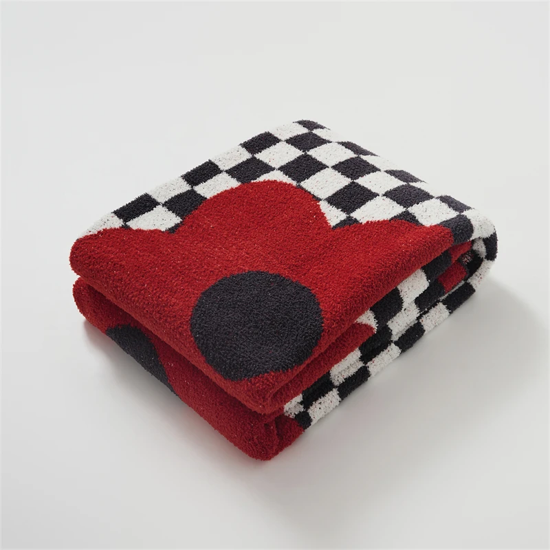 Flower wavy 100% polyester yarn  knitted checkerboard  throw blanket for home decoration  AS details