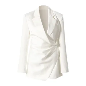 Customized Unique Fashion Irregular Pleated Single Button Elegant Blazers and Jackets Ladies Jackets Women's Blazers