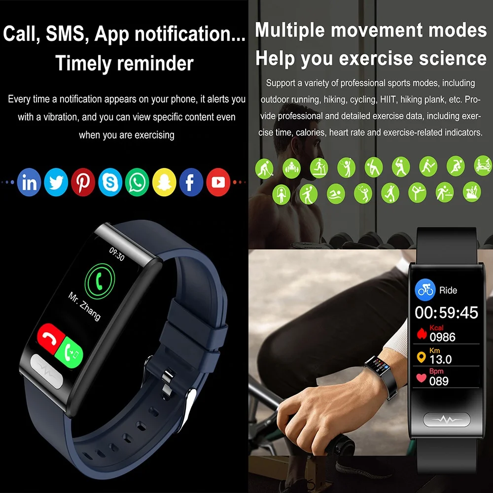 Smart Watch Band Heart Rate & Ecg Ekg Fitness Tracker With ECG PPG Spo2 Blood Pressure Bp Sensor Monitor Smart Bracelet