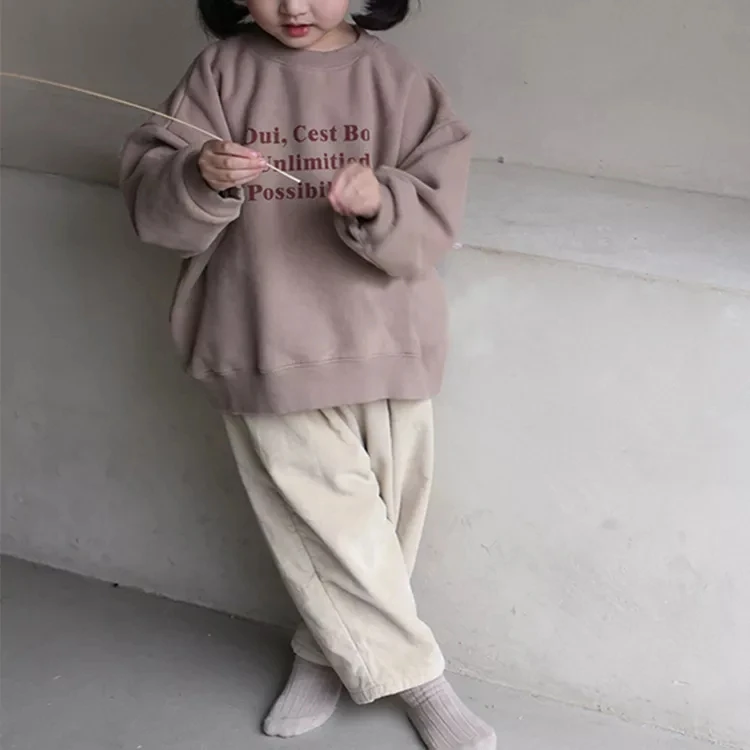 Зимняя одежда, Детский свитшот с длинным рукавом и буквенным принтом, пуловер, свитер, свитшот для маленьких девочек, толстовки