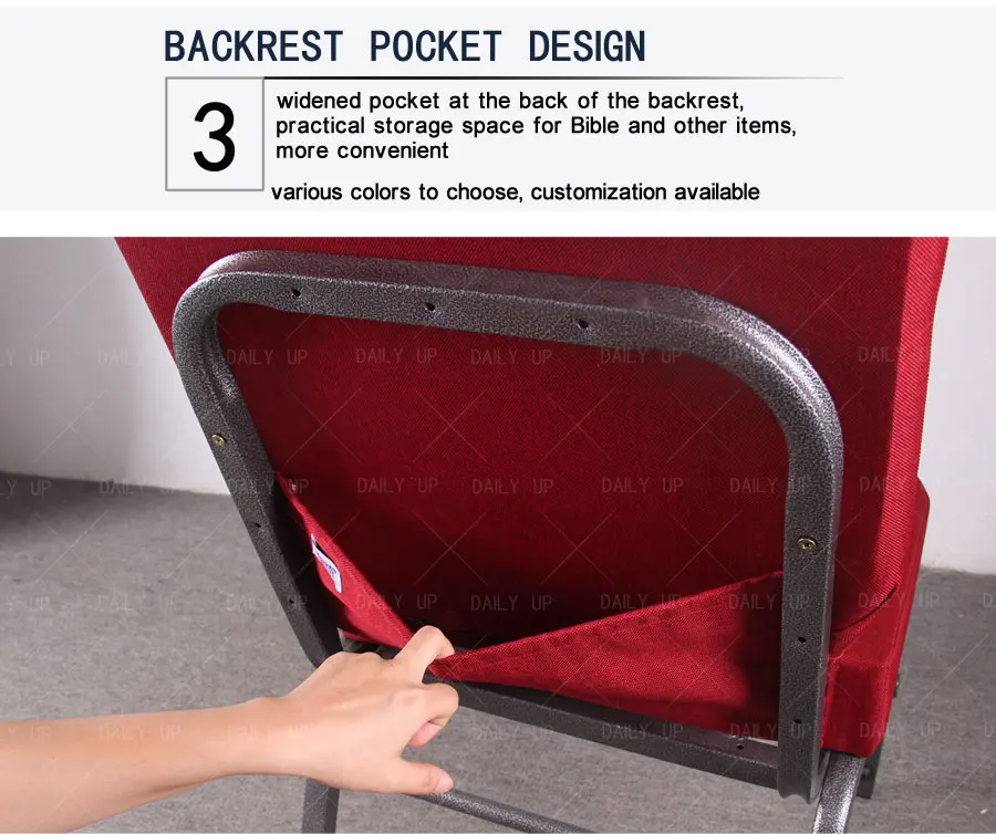 Upholstered Church Pray Chair With Armrests Metal Frame Theater Chair With Customization Logo Padded Auditorium Chair