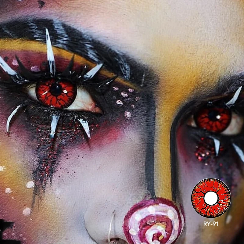 Pseyeche Хэллоуин цветные контактные линзы сумасшедших слепой контактные линзы красная сетчатая Голливуд цветные контактные линзы