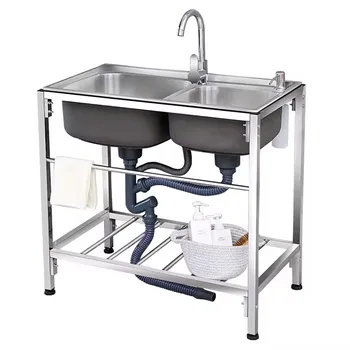 High Quality Home Stainless steel Rectangular Ceramic Kitchen Sink with Faucet and Bracket   304 Stainless Steel Sink