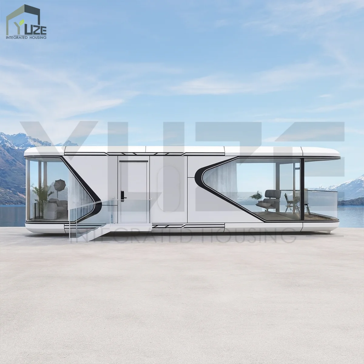 Luxury Skyroof Space Capsule Prefab House with Cozy Bedroom and Sliding Glass Door