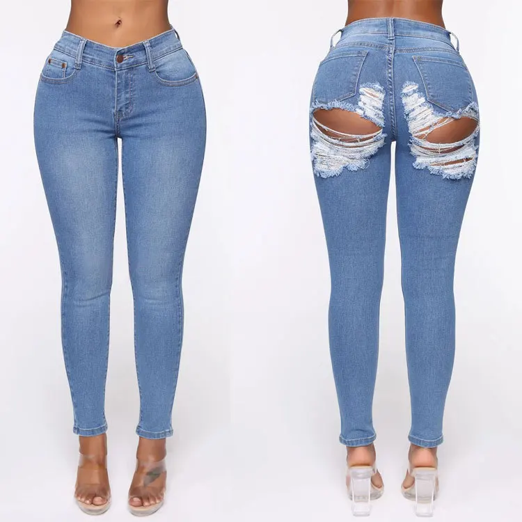 Jeans svasati skinny per ragazze pantaloni denim strappati vintage - Cina Jeans e Jeans denim donna prezzo
