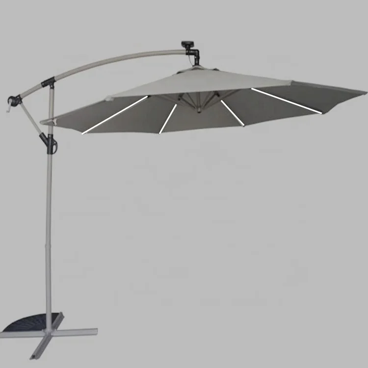 Garden Banana Parasol 3M Patio Solar Sun Umbrella Cantilever Canopy Cover 40 LED 