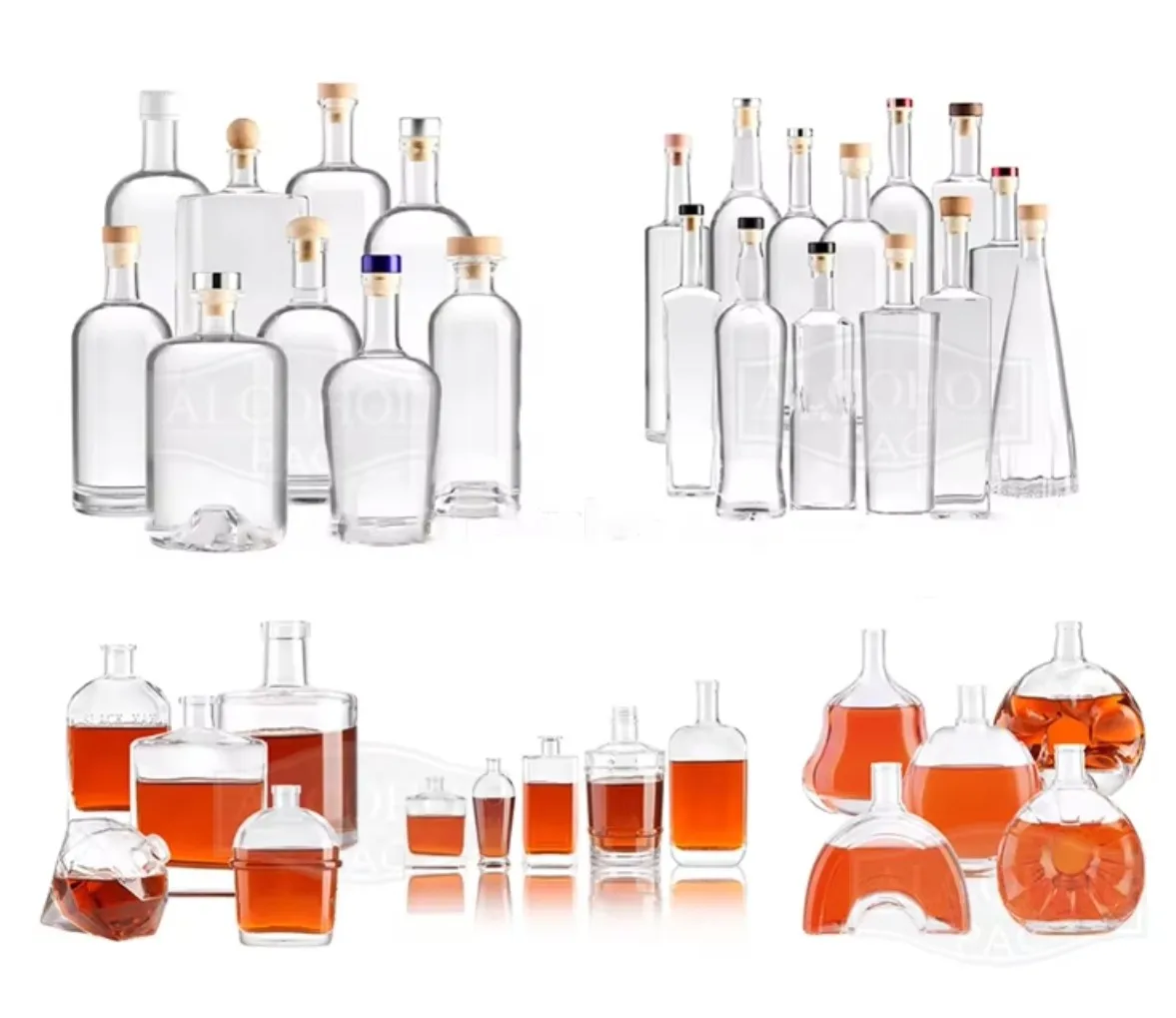 China Cheap Custom Logo Empty Clear Mini Blue Liquor Glass Bottles 50ml 60ml 100ml 500ml 750ml Glass Liquor Bottles