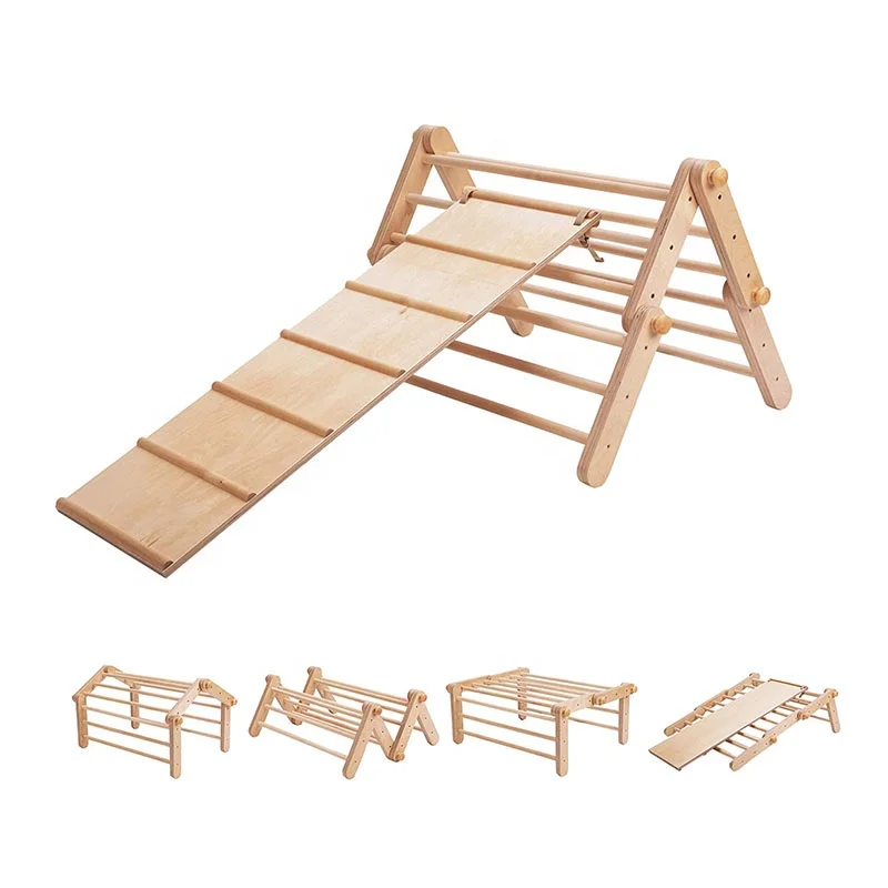 Escalera triangular plegable con rampa para deslizarse o escalar, juego de  3 juguetes de madera resistentes para niños, gimnasio de juegos para