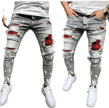 Guangzhou Auyan High quality cross-border men's jeans for Throw paint holes fashion popular jeans