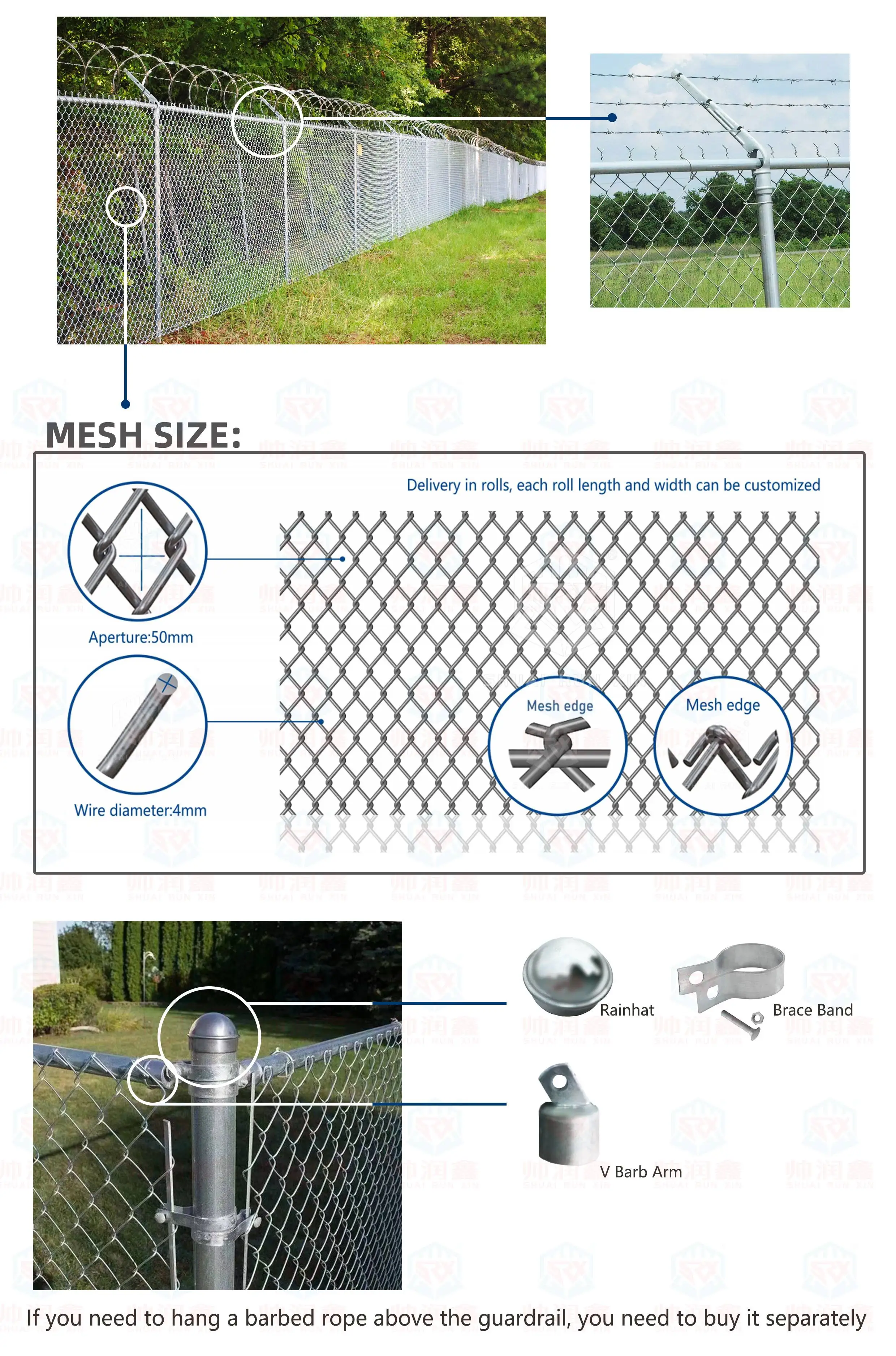 High Quality Galvanized Fencing Panels Metal Frame Powder Coating Chain ...