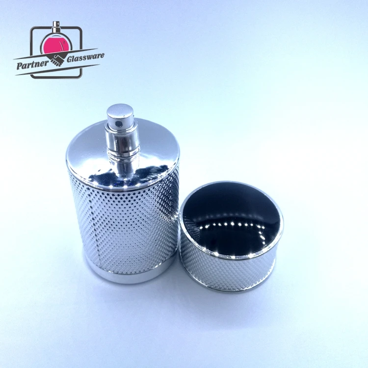 100ml High Quality Empty Cylinder Shape Luxury Silver Glass Perfume Bottle with Aluminum Cap
