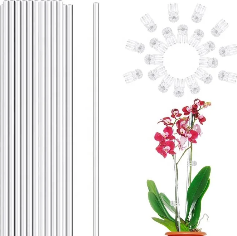 Tutori Per Piante In Acrilico Trasparente, 16 O 30 Pezzi Da 39,9 Cm. Bastoncini Di Supporto Per Orchidee E Piante In Vaso, Interni Ed Esterni. Robusti, Riutilizzabili E Discreti.