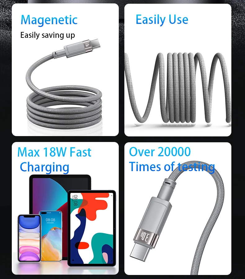 Yesido USB to Type-C 1 Meters Length Max 18W Fast Charging Magnetic Data Cable