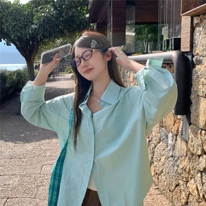 Korean Style Simple And Versatile Lapel Long-Sleeved Shirt Womens 2026 Autumn New Solid Color Casual Loose Top