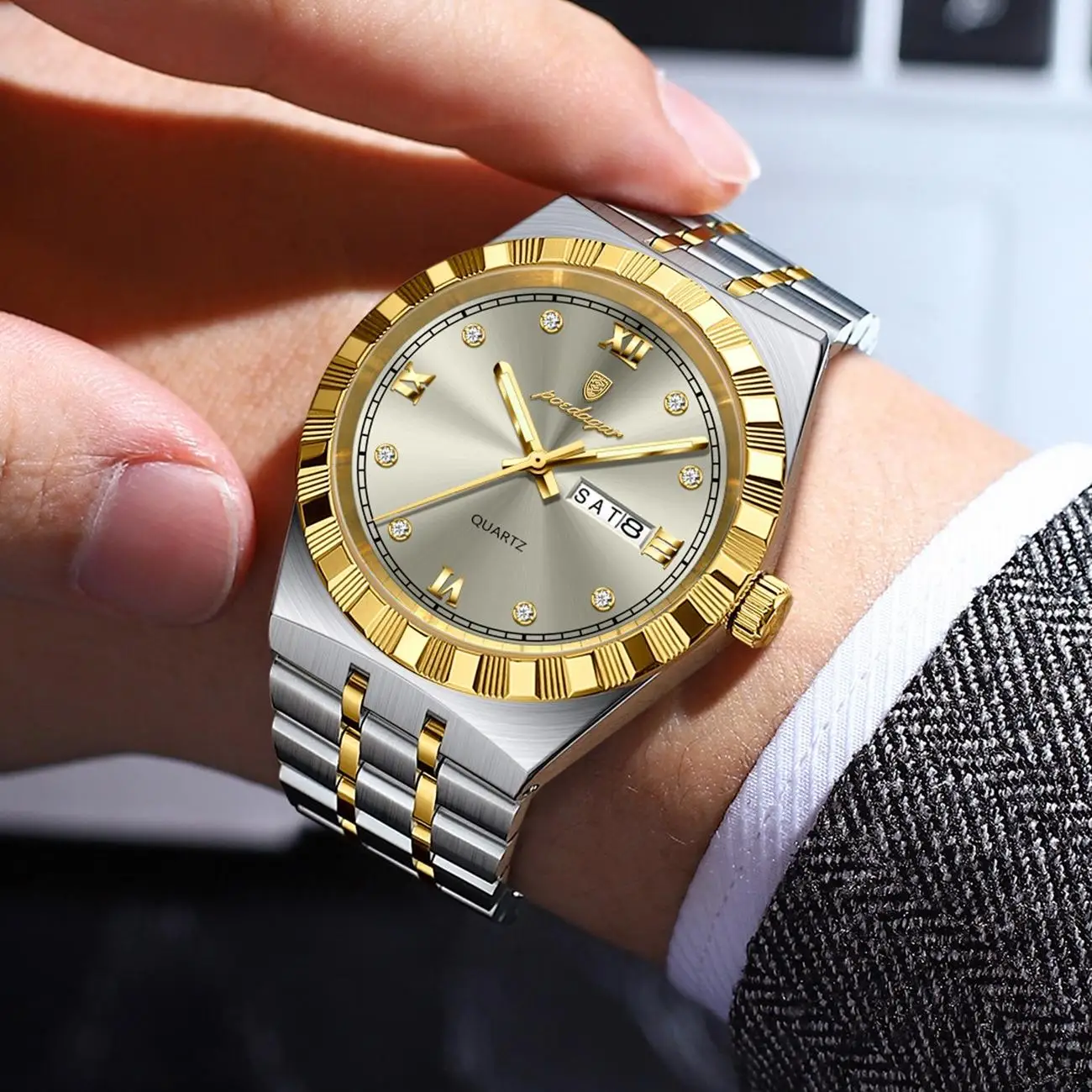 POEDAGAR 872 Week Date Watch Men Life Waterproof Original Diamond Wristwatch Quartz Relo aperçu 4