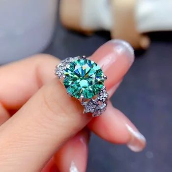 New Luxury Gypsophila Micro-set Colorful Treasure Ring 5 Carat Moissanite Blue Green Ring