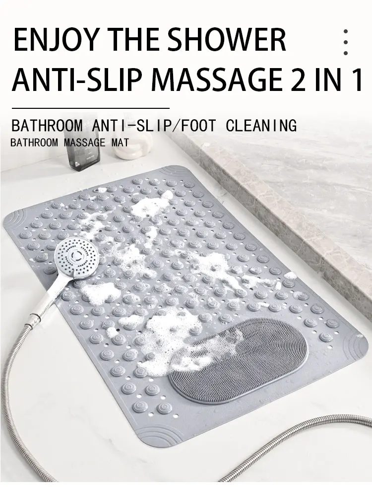 New Design Non Slip Bath Tub Mats Massage Bathroom Mat with Suction Cup and Drain Hole Machine Quick Drying Shower Floor Mat details