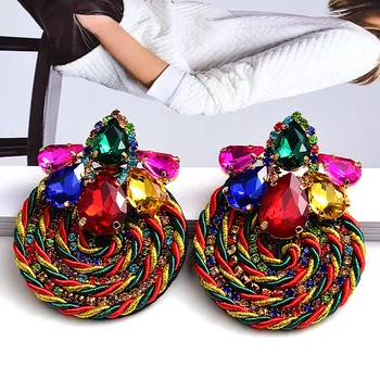 2021 Colorful Crystal Earrings High-quality ethnic Rhinestone Handmade Round Drop Earring summer Jewelry Accessories For Women