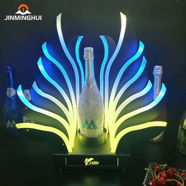 New Design Peacock Shape Creative Luminous Champagne Wine Lights Seat Led Bottle Presenter Glorifier for Vip Service
